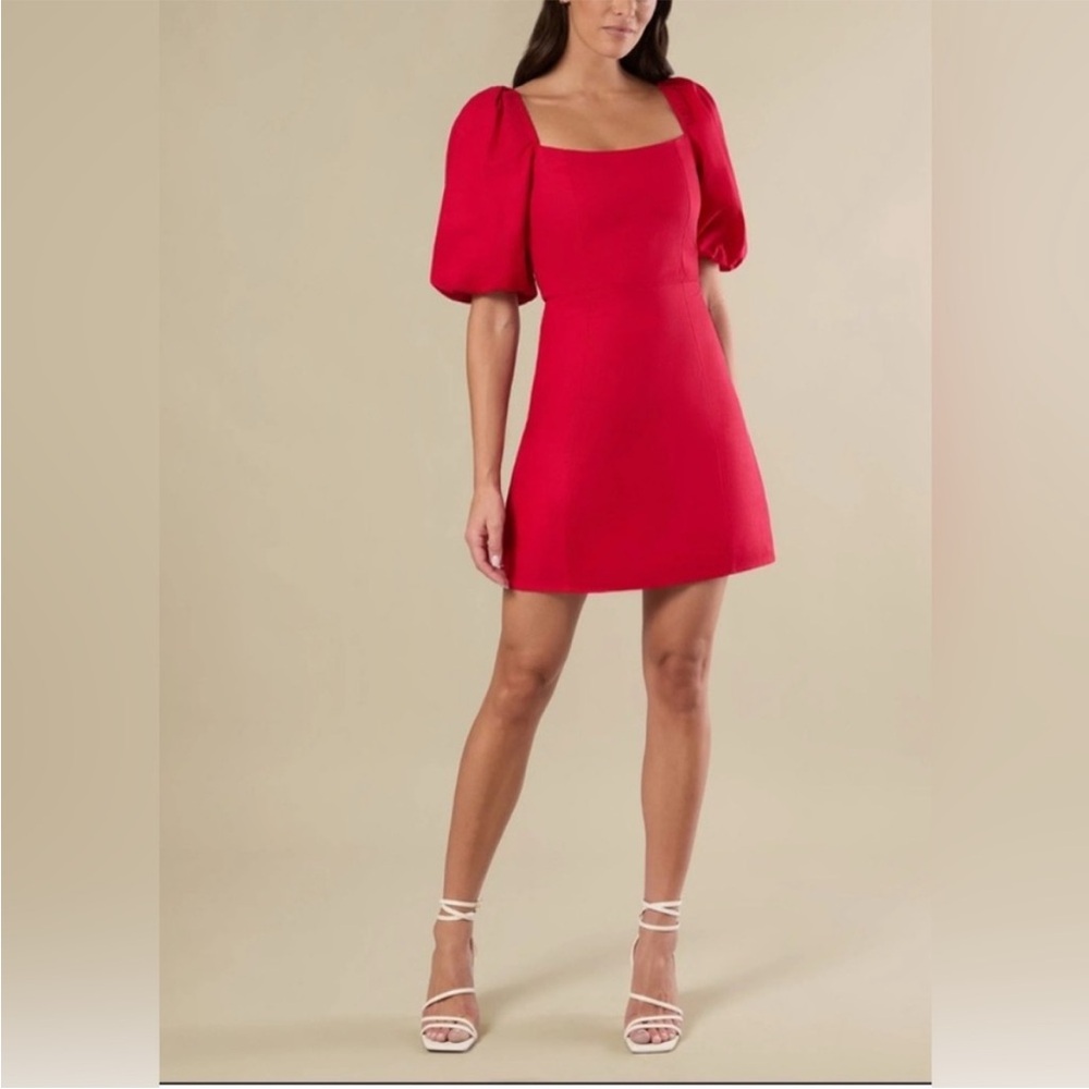 Rachel Parcell Bold Deep Red Puff Sleeve Dress